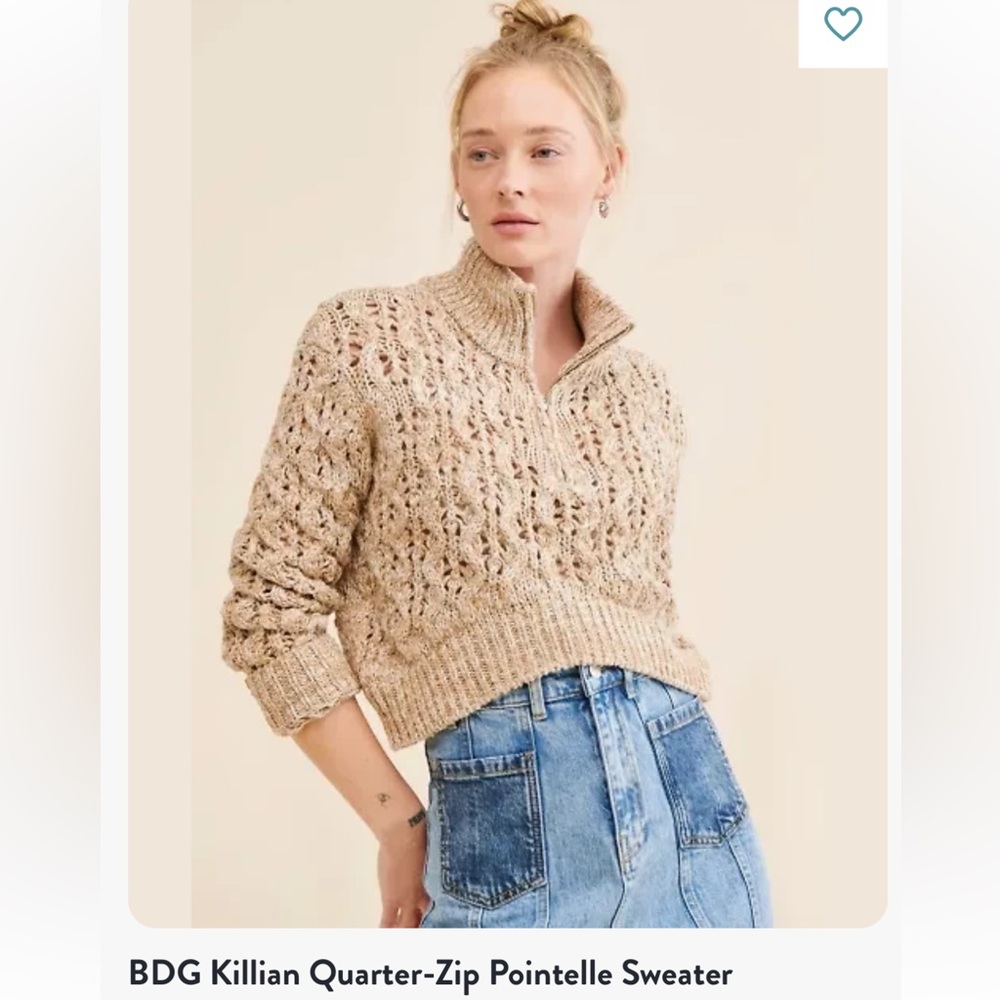 BDG Urban Outfitters Killian Quarter-Zip Pointelle Sweater NWOT